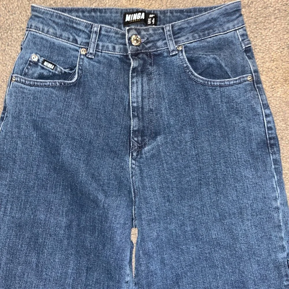 MINGA LONDON WOMEN'S HIGH RISE WIDE LEG CARPENTER JEANS  MADE IN PORTUGAL - 28